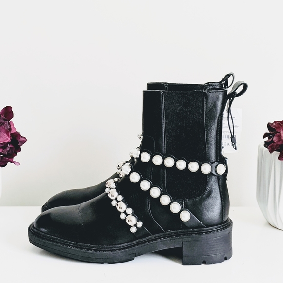 NWT Zara pearl and silver studded moto boots - Picture 8 of 16